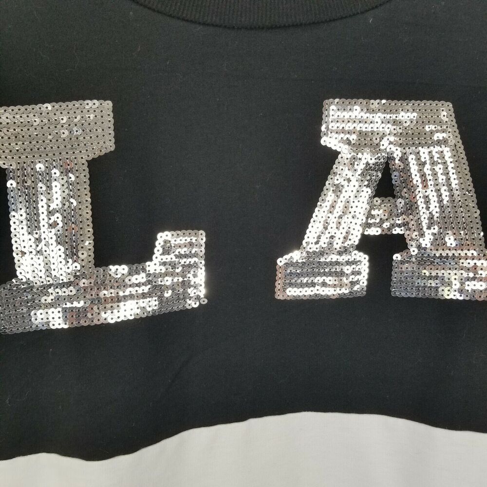 Rue 21 Shirt Top Womens Juniors Medium SLAY Silver Sequin Long Sleeve Pocket - Picture 3 of 8